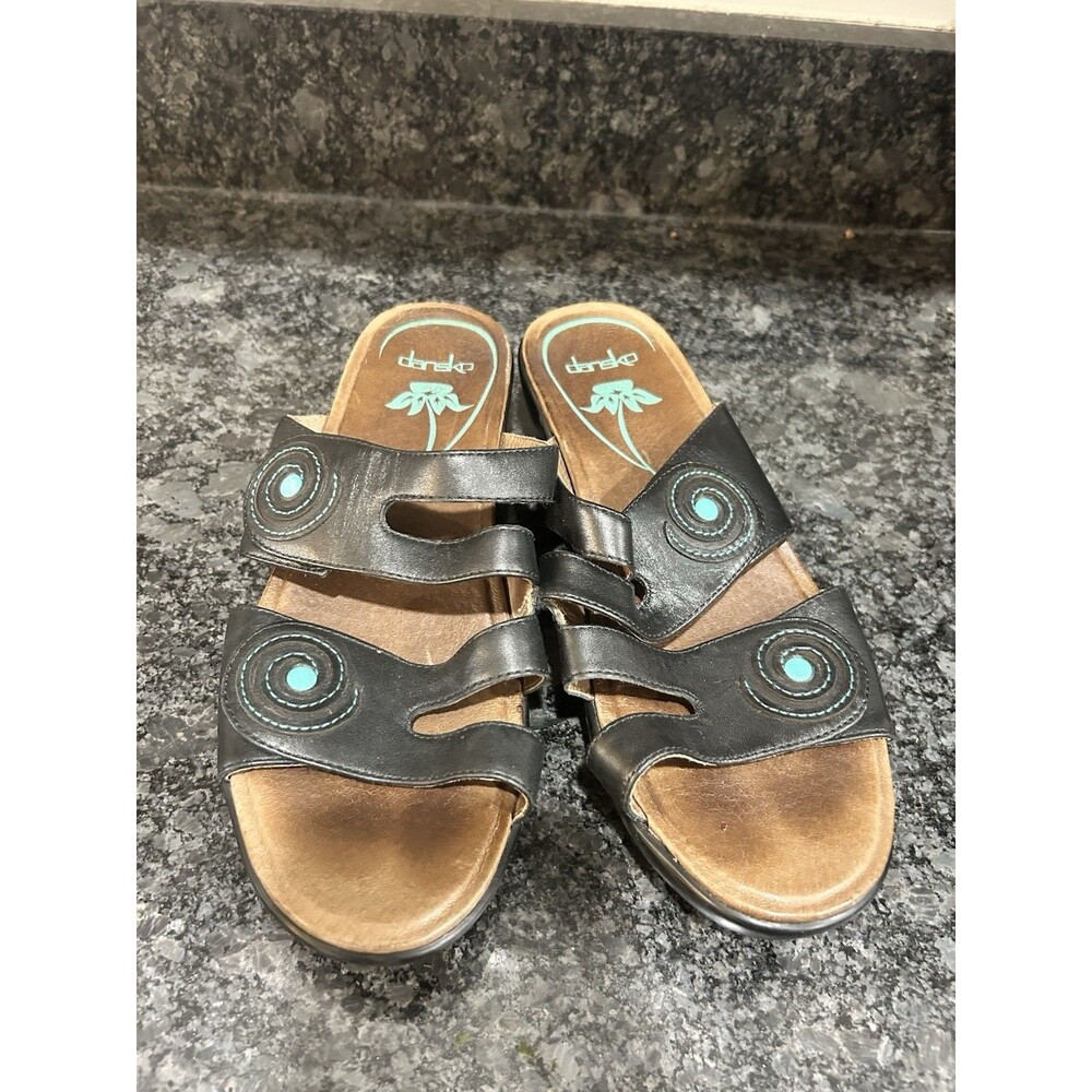 Dansko Clog Slides Sandals Dixie Black leather Size EU 39 US 8.5 Adjustable
